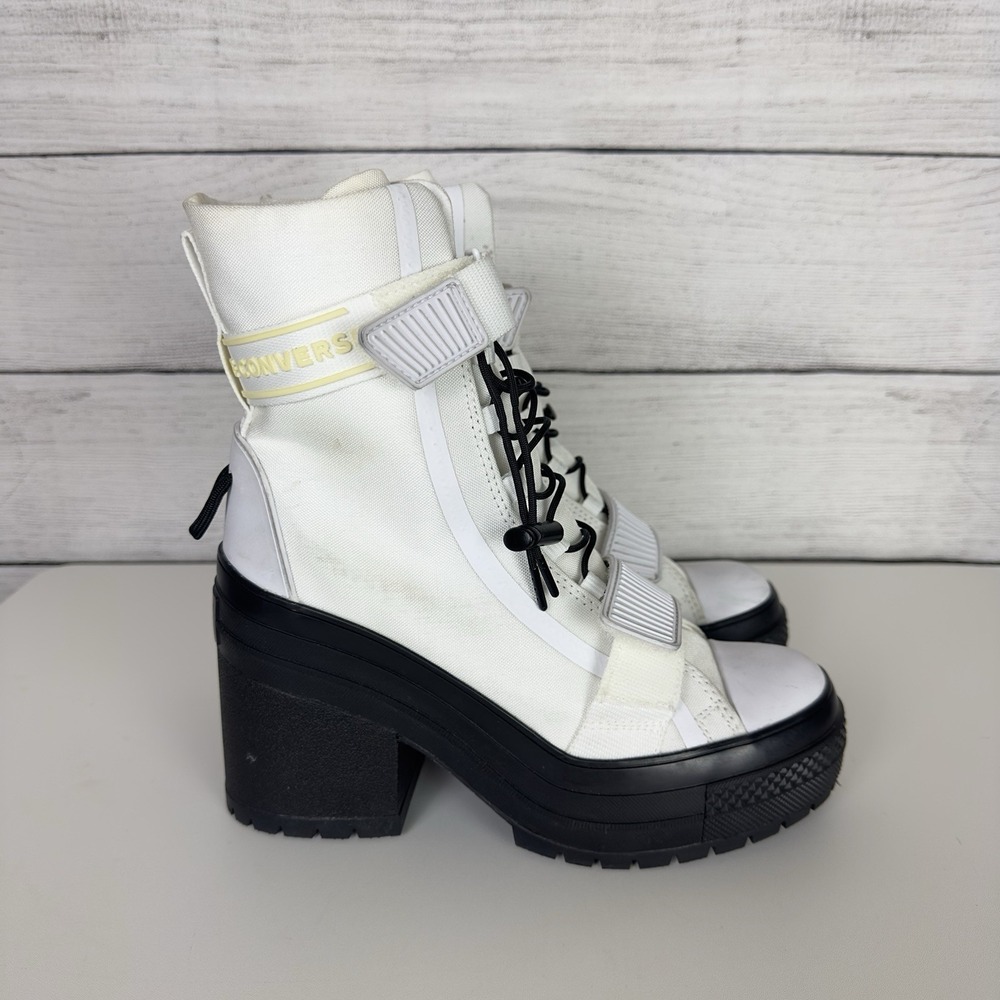 Converse All Star GR82 De Luxe Womens 6.5 White Boots Block Heel Cord Lock Goth